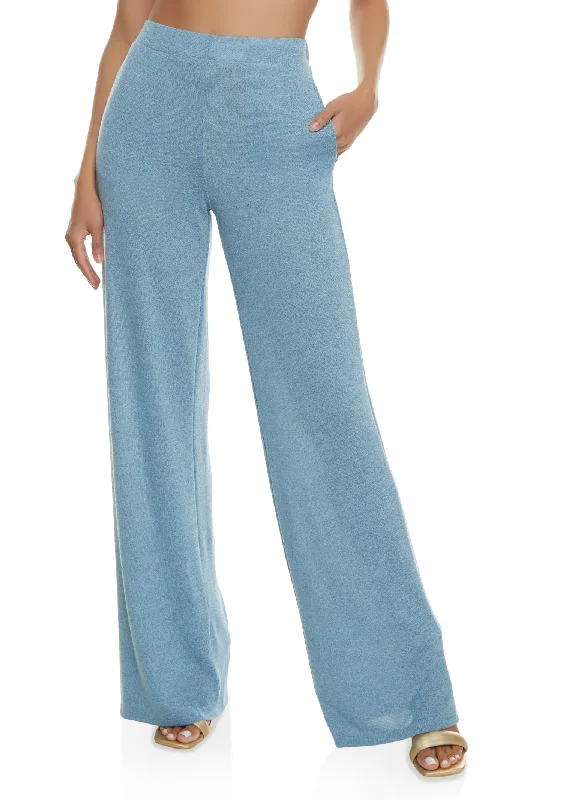 Daisy Solid Brushed Knit High Waisted Wide Leg Pants