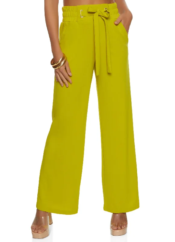 Tie Front Waist Wide Leg Pants