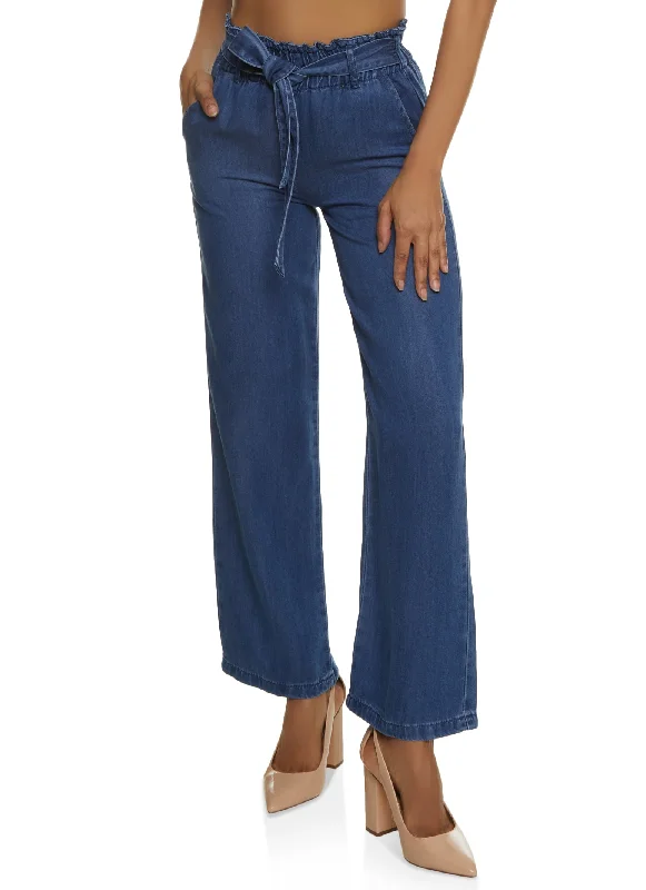 WAX Chambray Paper Bag Waist Wide Leg Pants