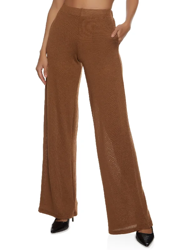 Daisy Solid Brushed Knit High Waisted Wide Leg Pants