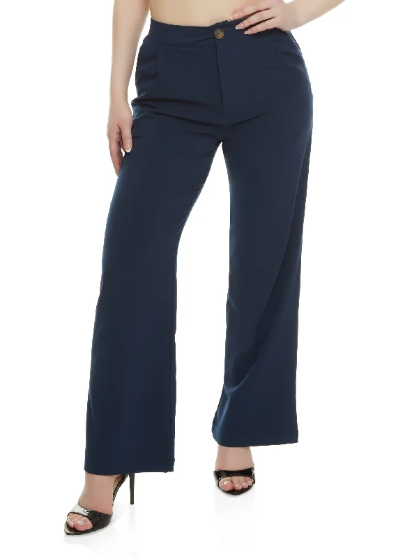 Solid High Waisted Wide Leg Pants