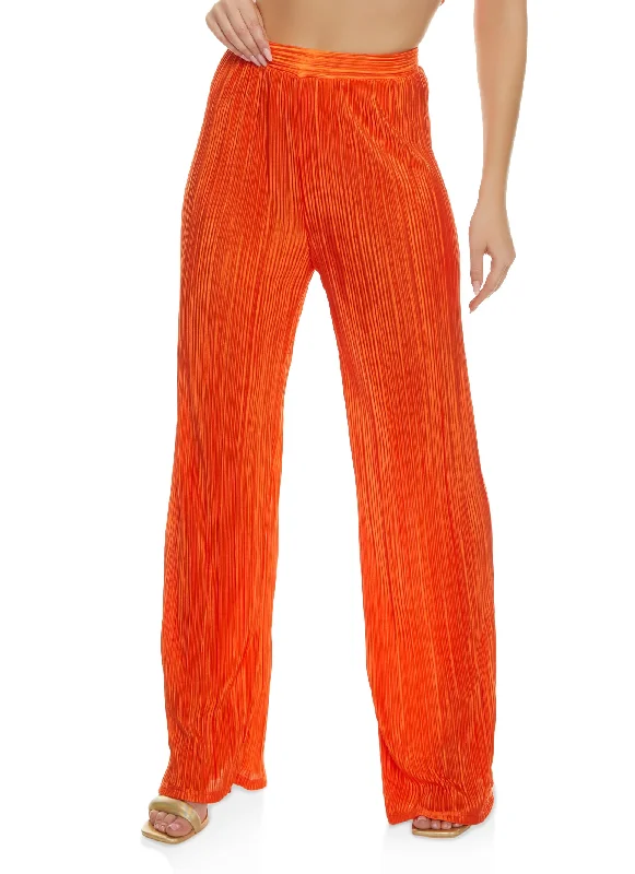 Plisse High Waisted Wide Leg Pants