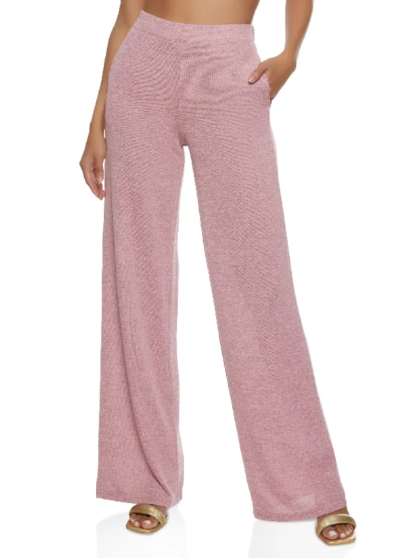 Daisy Solid Brushed Knit High Waisted Wide Leg Pants