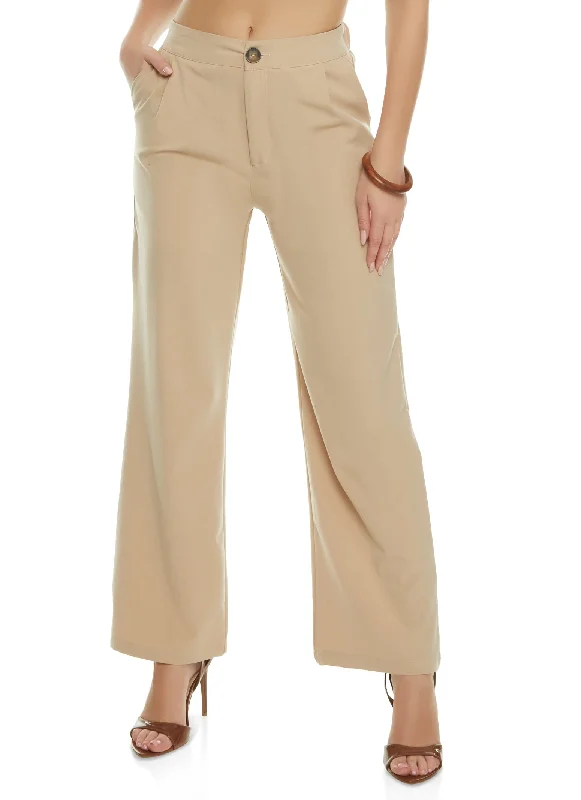 Solid High Waisted Wide Leg Pants