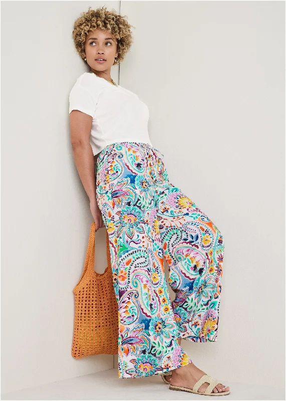 Cotton Linen Wide Leg Pants - Fiesta Floral