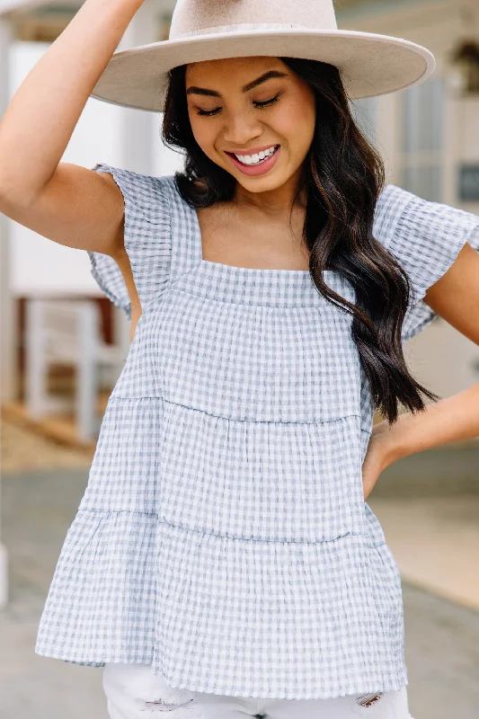 Been Waiting For You Light Blue Gingham Blouse