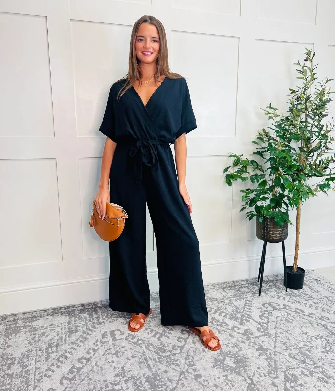 Black Wide Leg Wrap Jumpsuit