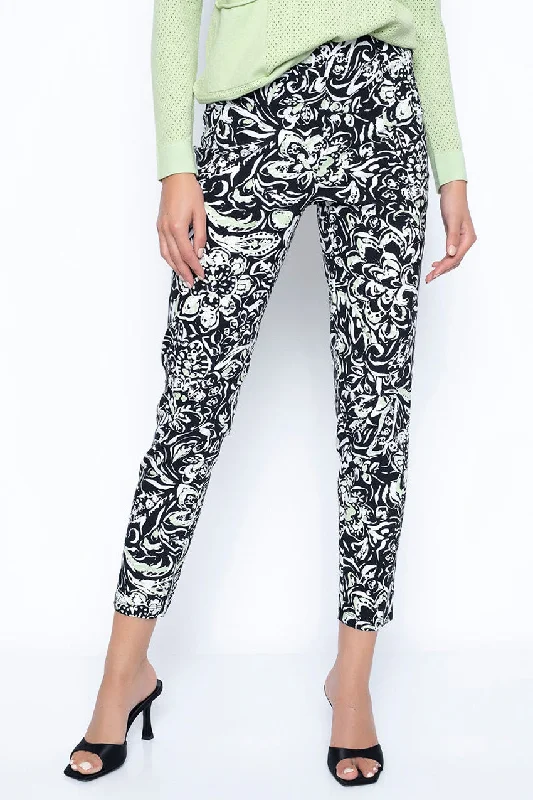 Expressive Floral Pull-on straight Leg Ankle Pants