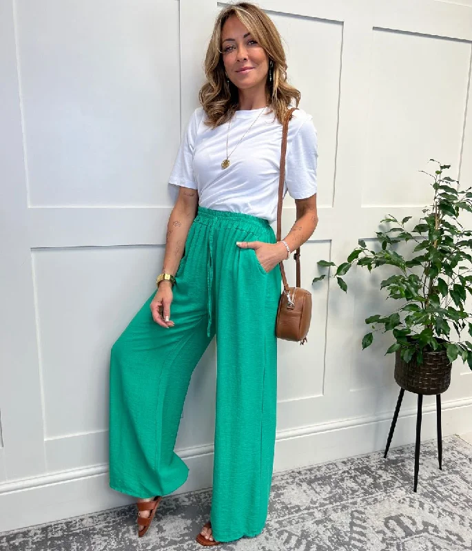 Green Linen Look Wide Trousers