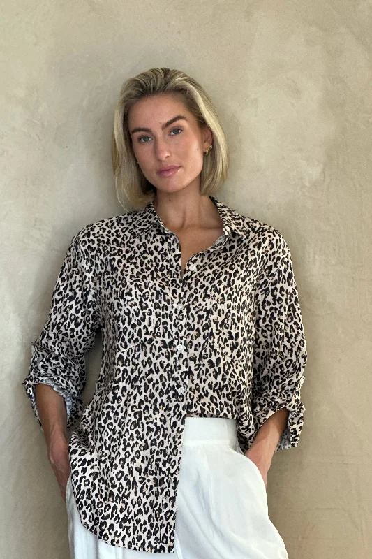 Leopard Boyfriend Linen Shirt