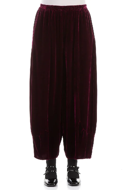 Loose Magenta Silk Velvet Trousers