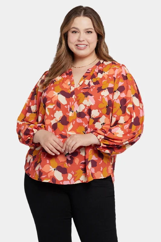 Puff Sleeve Popover Top In Plus Size - Gingervale