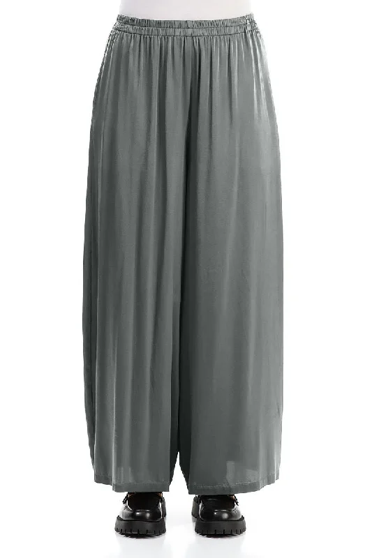 Wide Leg Silver Silk Trousers