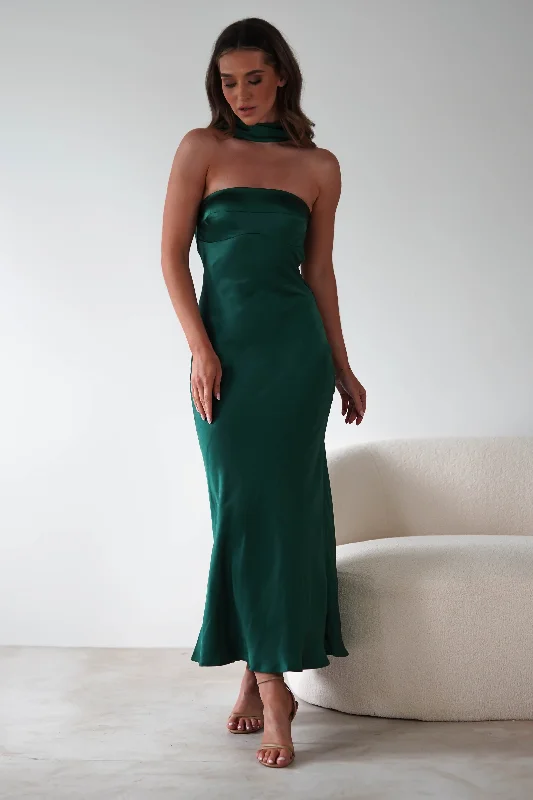 Alice Soft Satin Maxi Dress | Emerald Green