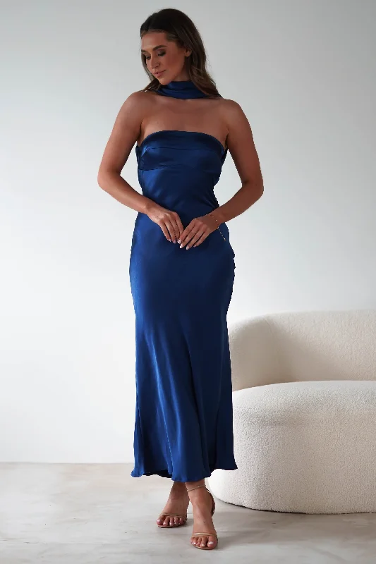 Alice Soft Satin Maxi Dress | Navy