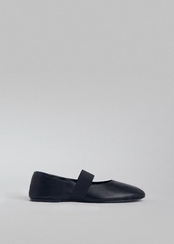 Slip On Ballerina in Chiffon Leather - Black