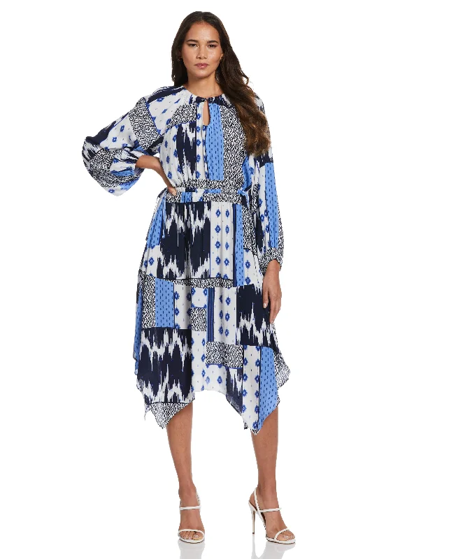 Batik Print Raglan Sleeve Handkerchief Dress