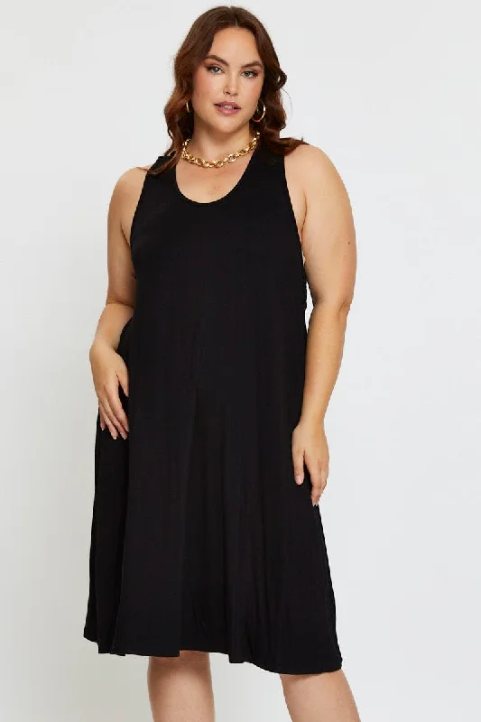 Black Smock Dress V-neck Sleeveless