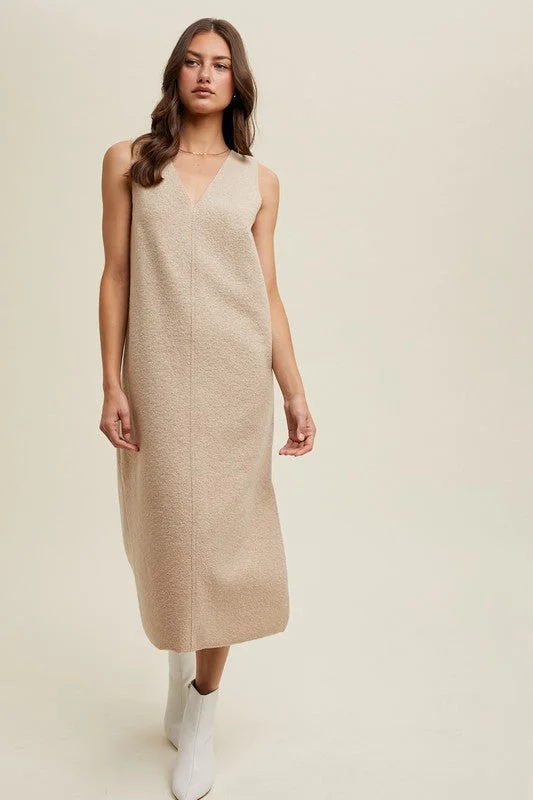 Boucle Sleeveless Midi Dress - Taupe