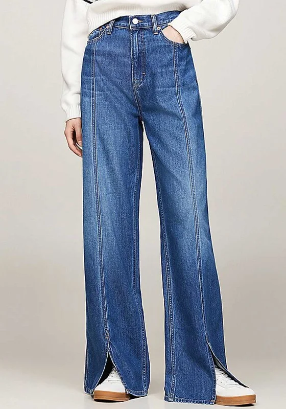 Tommy Jeans Claire Wide Leg Split Seam Jeans, Medium Blue