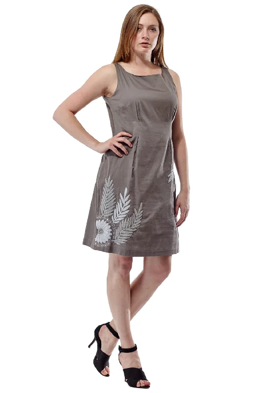 La Cera Sleeveless Embroidered Cotton Dress