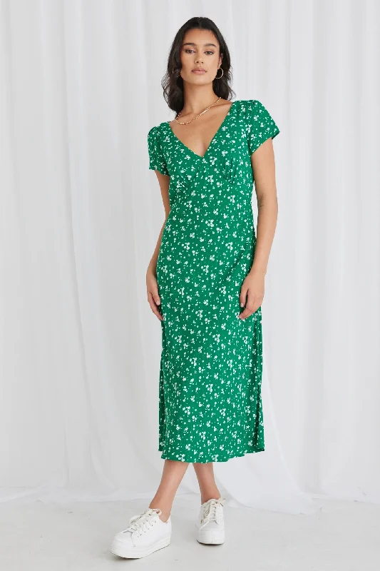 Cosmic Green Ditsy Sleeveless Slim Fit Midi Dress