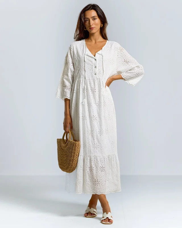 LIMITED RESTOCK | Elodie Broderie Throw On Dress | White | 100% Cotton