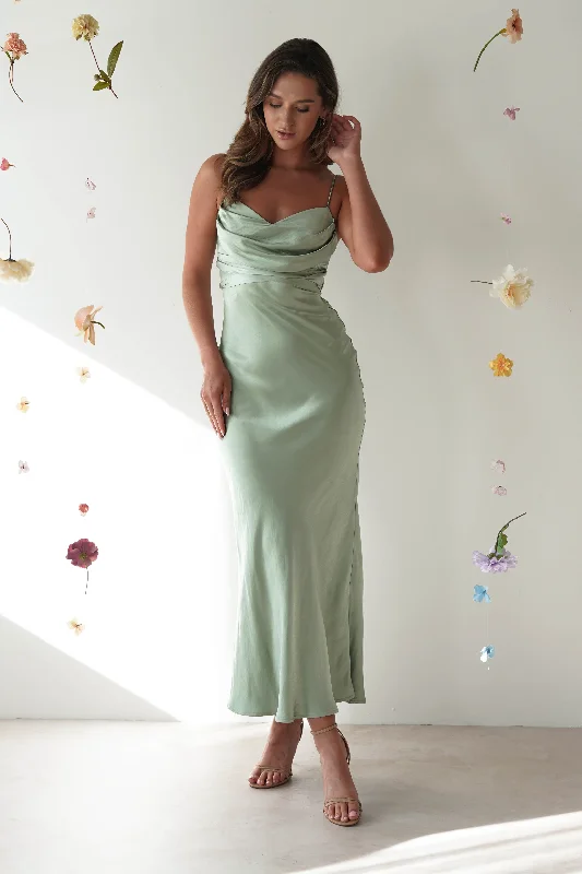 Everleigh Soft Satin Midi Dress | Sage