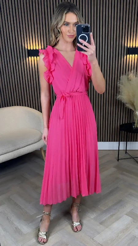 Farah Pink Belted Midi Dress