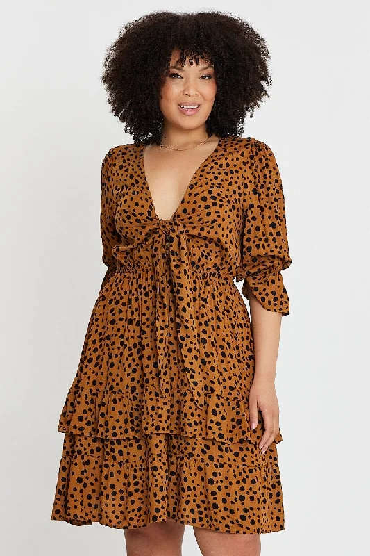 Geo Print Front Tied Dress