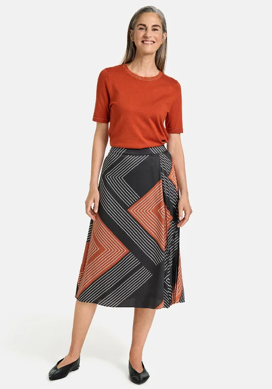 Gerry Weber Semi Pleated Woven Midi Skirt, Red & Black