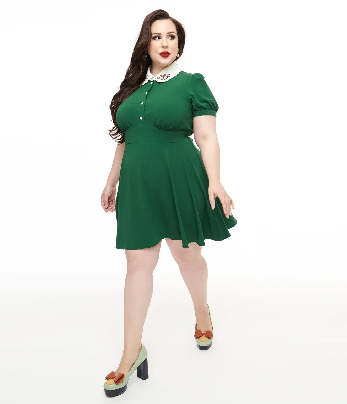 Hell Bunny Plus Size 1950s Green Basil Fox Mini Dress