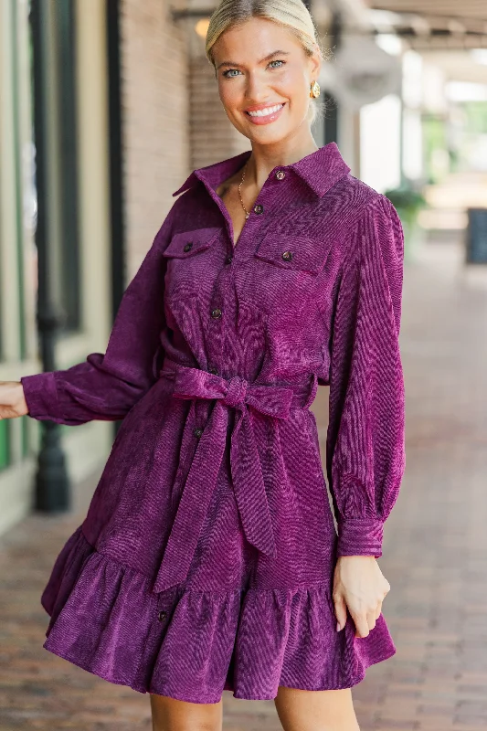 Hold My Hand Violet Purple Corduroy Dress