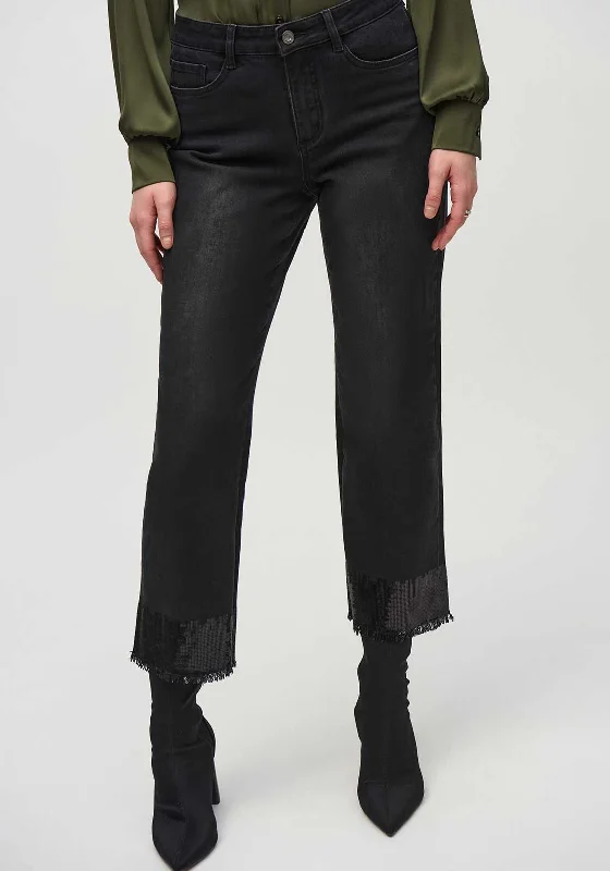 Joseph Ribkoff Sequinned Frayed Hem Cropped Jeans, Black