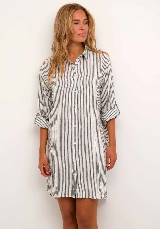 Kaffe Milla Linen Blend Shirt Dress, Black Stripe