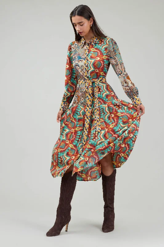 Mixed Print Shirt Dress