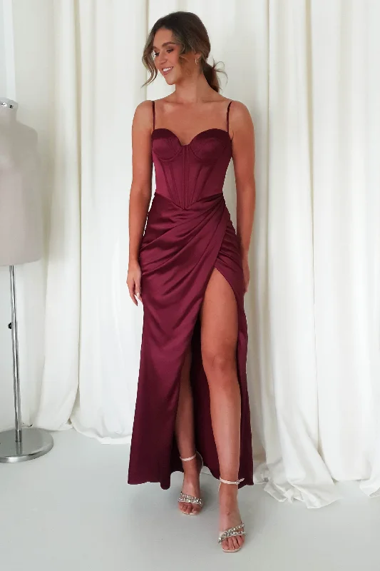 Maja Satin Corset Gown | Wine