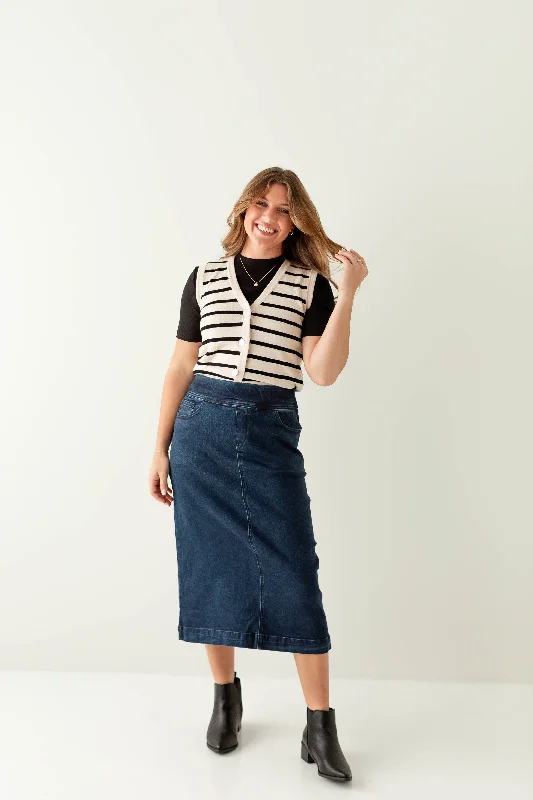 'Margaret' Stretch Denim Midi Skirt