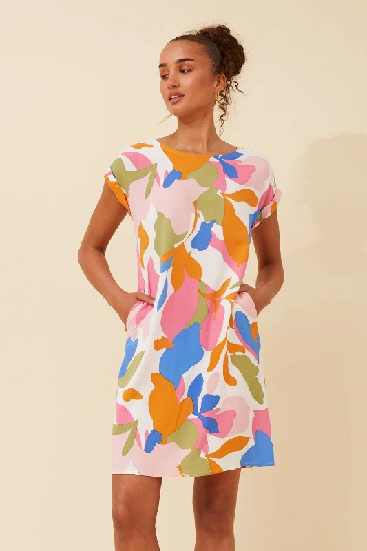 PAULA ABSTRACT PRINT SHIFT DRESS