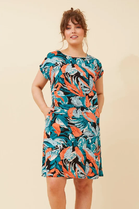 PAULA LEAF PRINT SHIFT DRESS