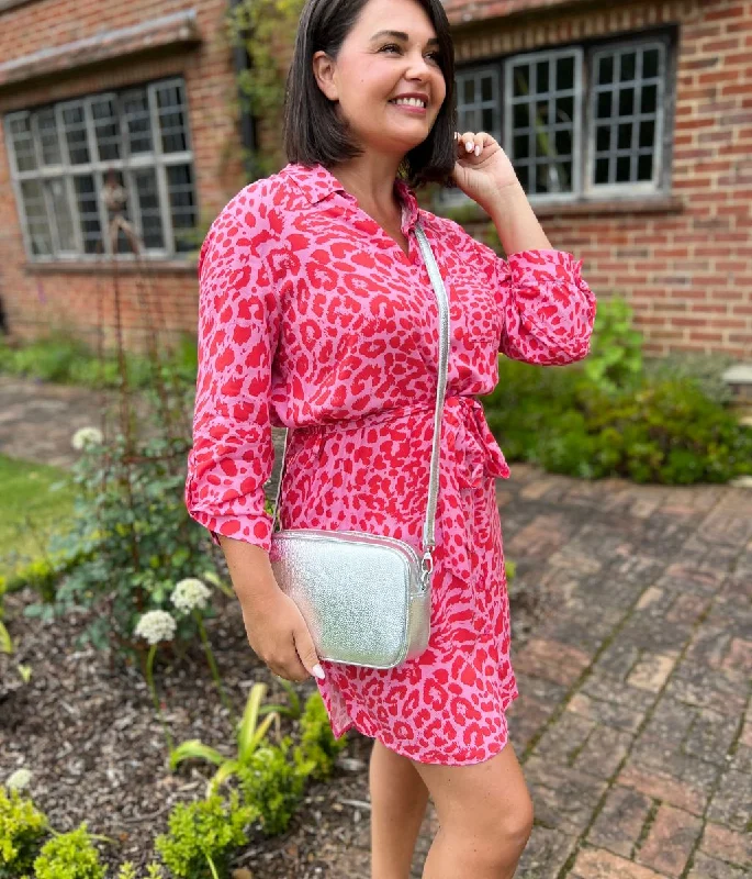 Pink Leopard Print Shirt Dress