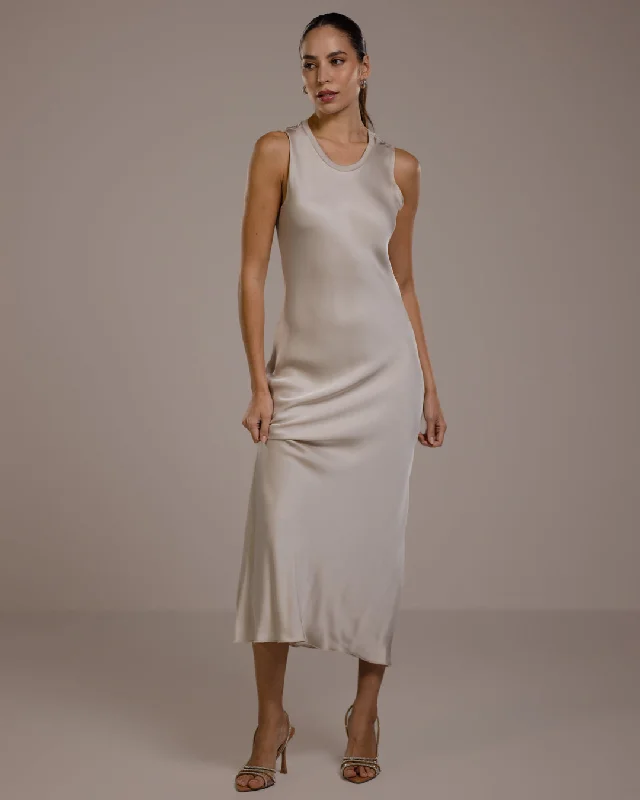 Sabrina Sleeveless Satin Dress | Light Beige