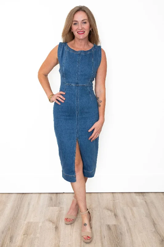 Sleeveless Denim Midi Dress