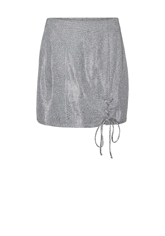 SOMETHINGNEW Kloe Tie Drawstring Mini Skirt, Silver