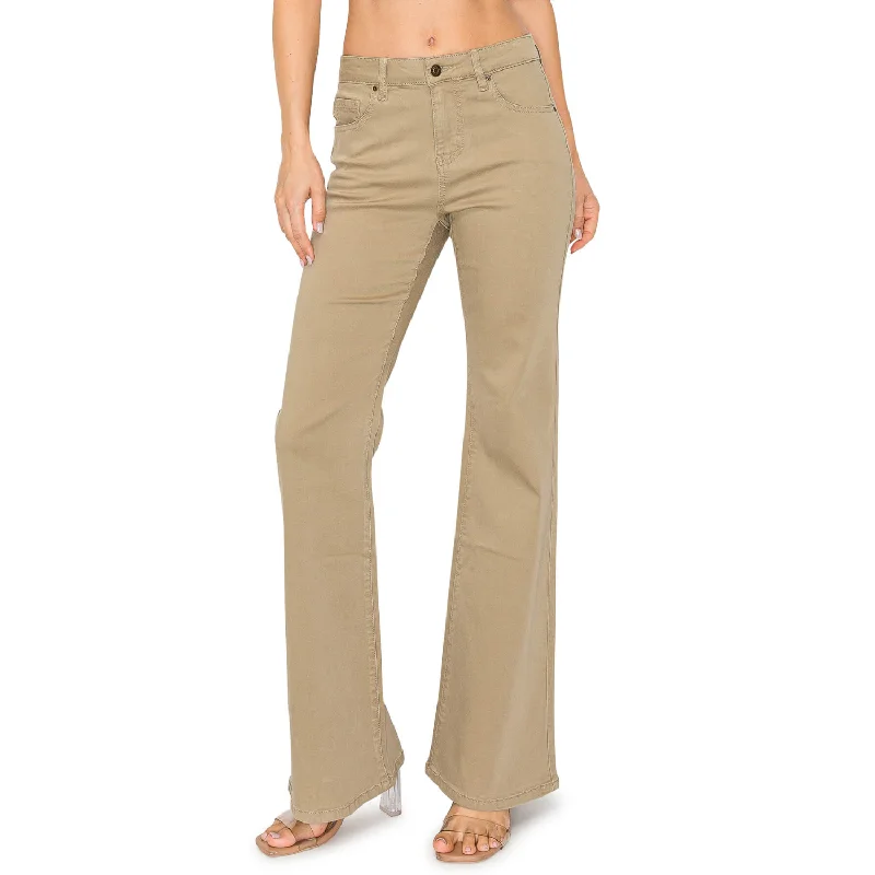 Soft Stretchy High Rise Everyday Flare Jeans - Khaki