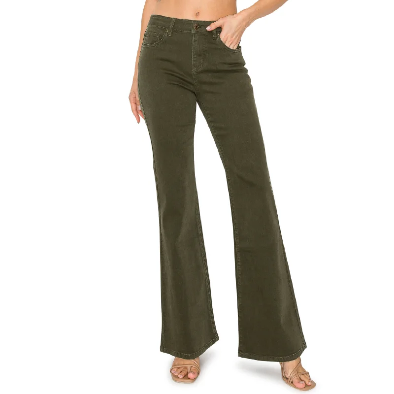 Soft Stretchy High Rise Everyday Flare Jeans - Olive