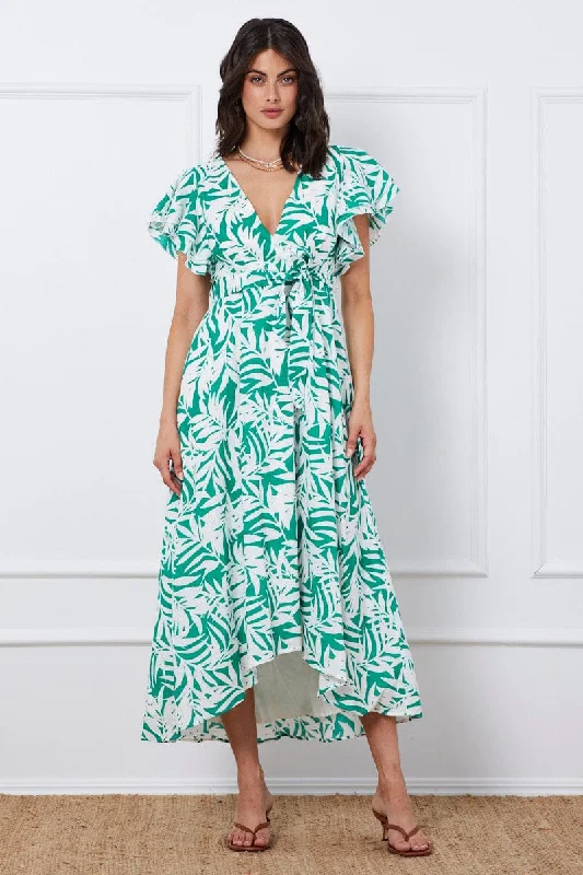 Trop Print Wrap Dress Short Sleeve Maxi