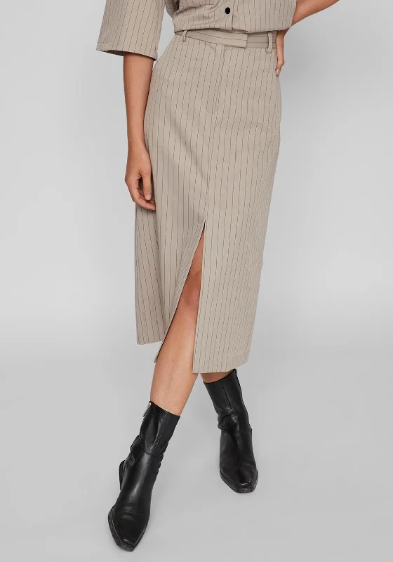 Vila Marlo Pinstripe Midi Skirt, Birch