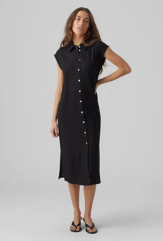 Vero Moda Mymilo Linen Blend Shirt Midi Dress, Black