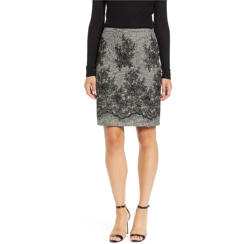 Anne Klein Womens Embroidered Pencil Skirt, Black, 0